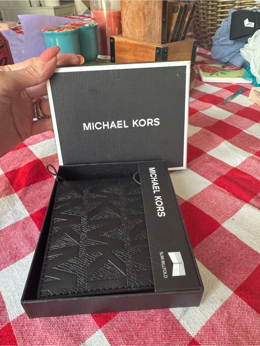 Michael Kors Black Embossed Slim Bifold Card Holder